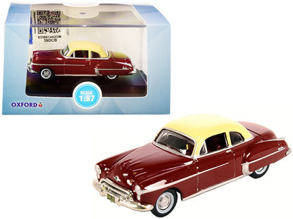 1950 Oldsmobile Rocket 88 Coupe Chariot Red with Canto Cream Top 1/87 (HO) Scale Diecast Model Car by Oxford Diecast  free shipping USA