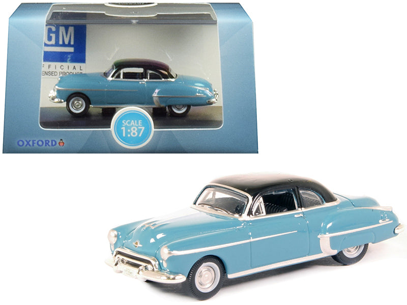 1950 Oldsmobile Rocket 88 Coupe Crest Blue with Black Top 1/87 (HO) Scale Diecast Model Car by Oxford Diecast  free shipping USA