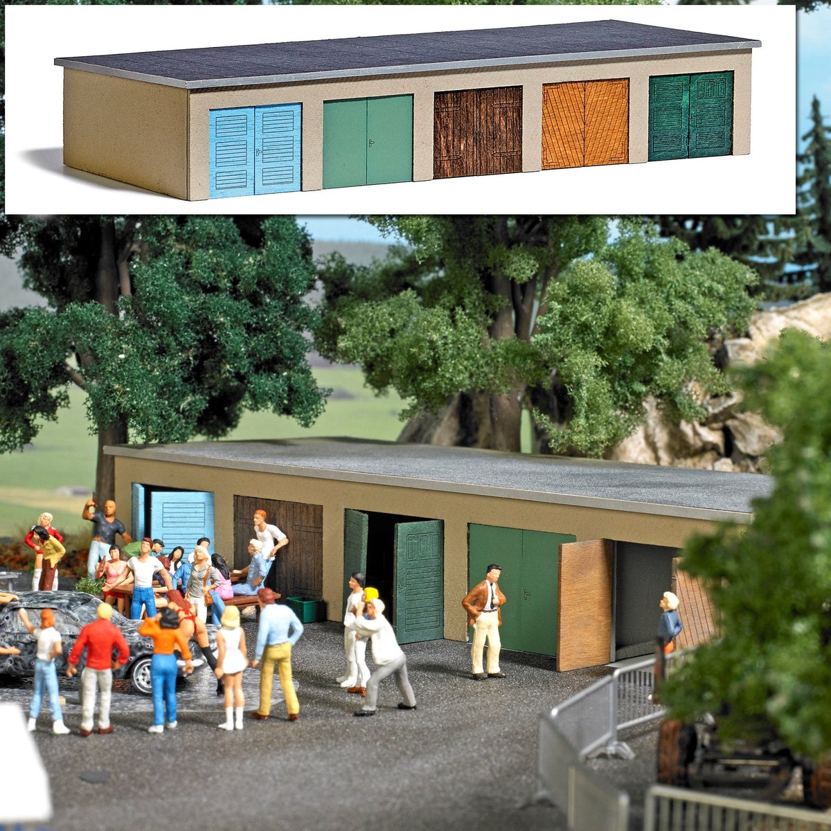 Busch 1648 HO Scale 5-Stall Garage Block Laser-Cut Kit