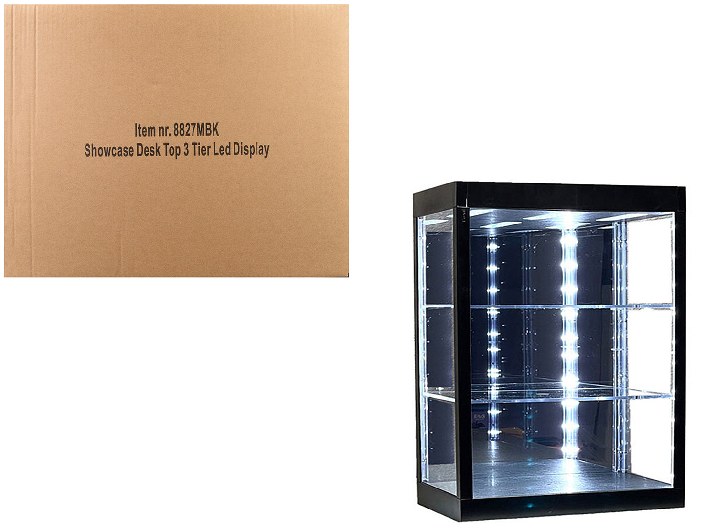 Showcase 3 Tier Display Case with Mirror Back Panel and LED Lights for 1/64-1/18  Scale Models  free shipping USA