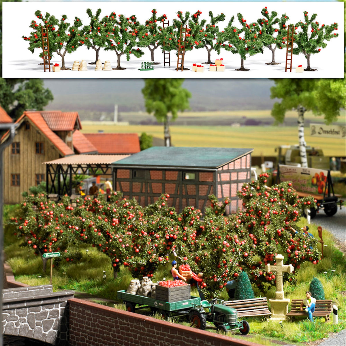Busch 6620 HO Scale Apple Orchard Harvest Scene with 10 Trees