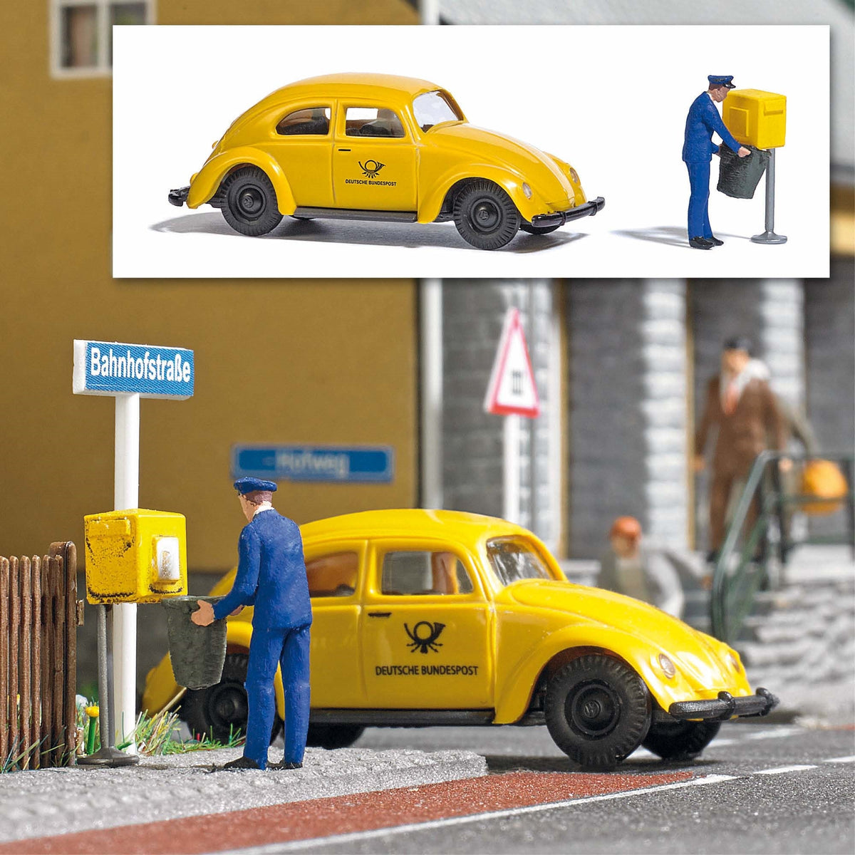 Busch 7887 HO Scale VW Beetle Mailbox & Postman Action Set