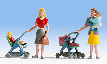 Noch 15820 HO Scale Mothers & Babies w/Strollers -- 2 Mothers, 2 Babies, 2 Strollers