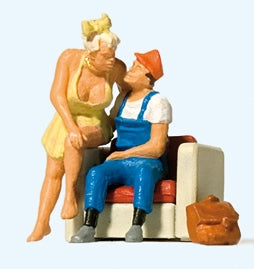 Preiser 28182 HO Scale Home From a Busy Workday 2 Figures & Chair