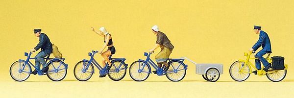 Preiser 10507 HO Scale Sports & Recreation Cyclists w/Bicycle Trailer