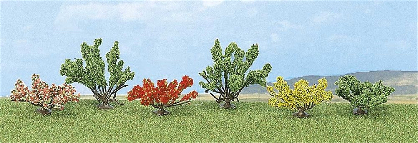 Busch 6055 Bushes, Green and Flowering Assorted, pkg(6)