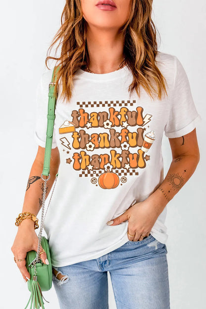 THANKFUL Round Neck Short Sleeve T-Shirt
