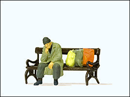 Preiser 29094 HO Scale Individual Figures Homeless Man on a Bench