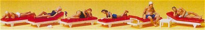 Preiser 10429 HO Scale Recreation & Sports Sunbathers on Lounges