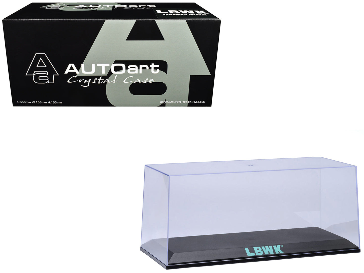 Collectible Display Show Case with Black Plastic Base and Green "LBWK" Logo for 1/18-1/24 Scale Model Cars by Autoart  free shipping USA