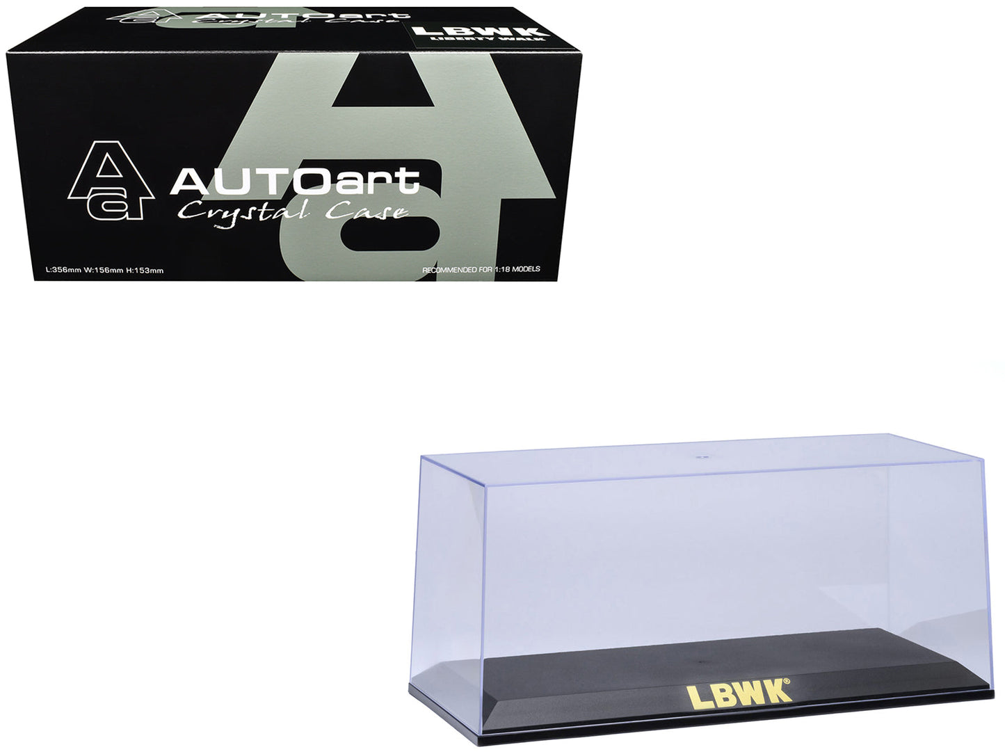 Collectible Display Show Case with Black Plastic Base and Gold "LBWK" Logo for 1/18-1/24 Scale Model Cars by Autoart  free shipping USA