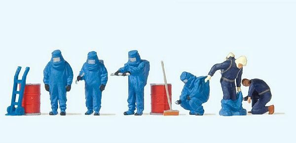 Preiser 10729 HO Scale Firemen in Blue Hazmat Suits pkg(6)