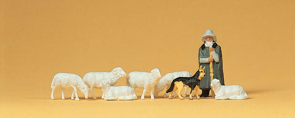Preiser 14160 HO Scale Shepherd, Dog & Sheep Figure Set