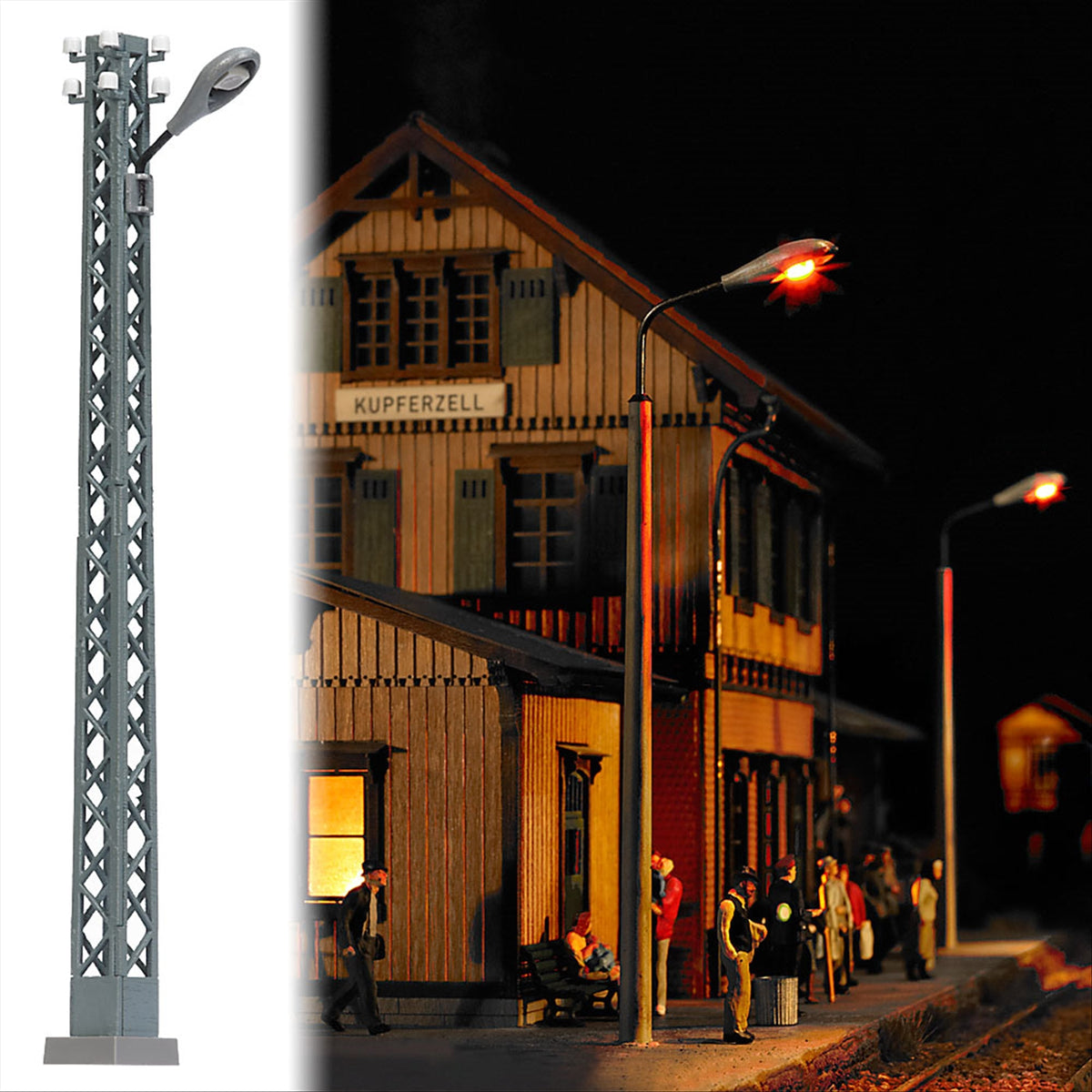 Busch 4131 HO Scale Lattice-Mast Industrial Lamp, Silver