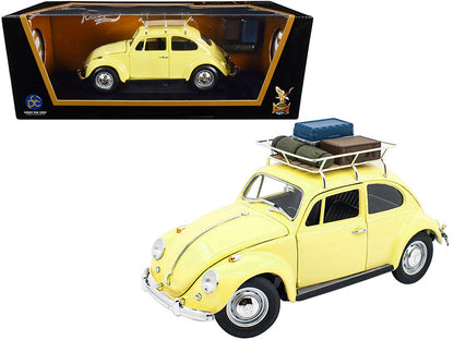 1967 Volkswagen Beetle with Roof Rack and Luggage Yellow 1/18 Diecast Model Car by Road Signature  free shipping USA
