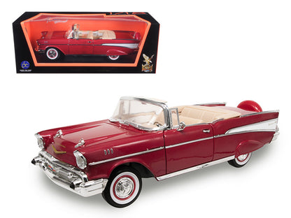 1957 Chevrolet Bel Air Convertible Red 1/18 Diecast Model Car by Road Signature  free shipping USA