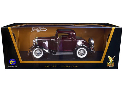 1932 Ford 3-Window Coupe Burgundy with Black Top 1/18 Diecast Model Car by Road Signature  free shipping USA