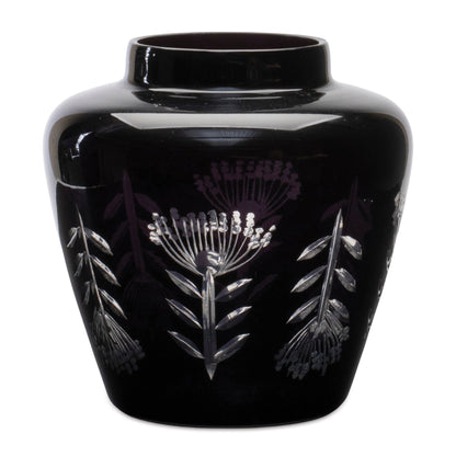 Etched Soda Lime Glass Urn Vase 6.5"D