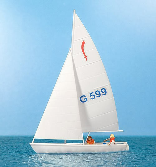 Preiser 10677 HO Scale Korsar Sailboat w/2 Sailors Sails Up