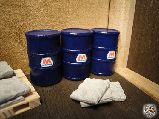 Alpine Railworks 1010E G Scale Oil Barrels (Blue, Marathon Labels) (3)