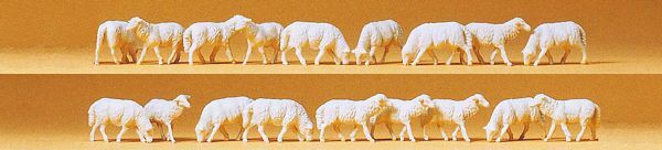 Preiser 14161 HO Scale Animals Sheep (white) pkg(18)
