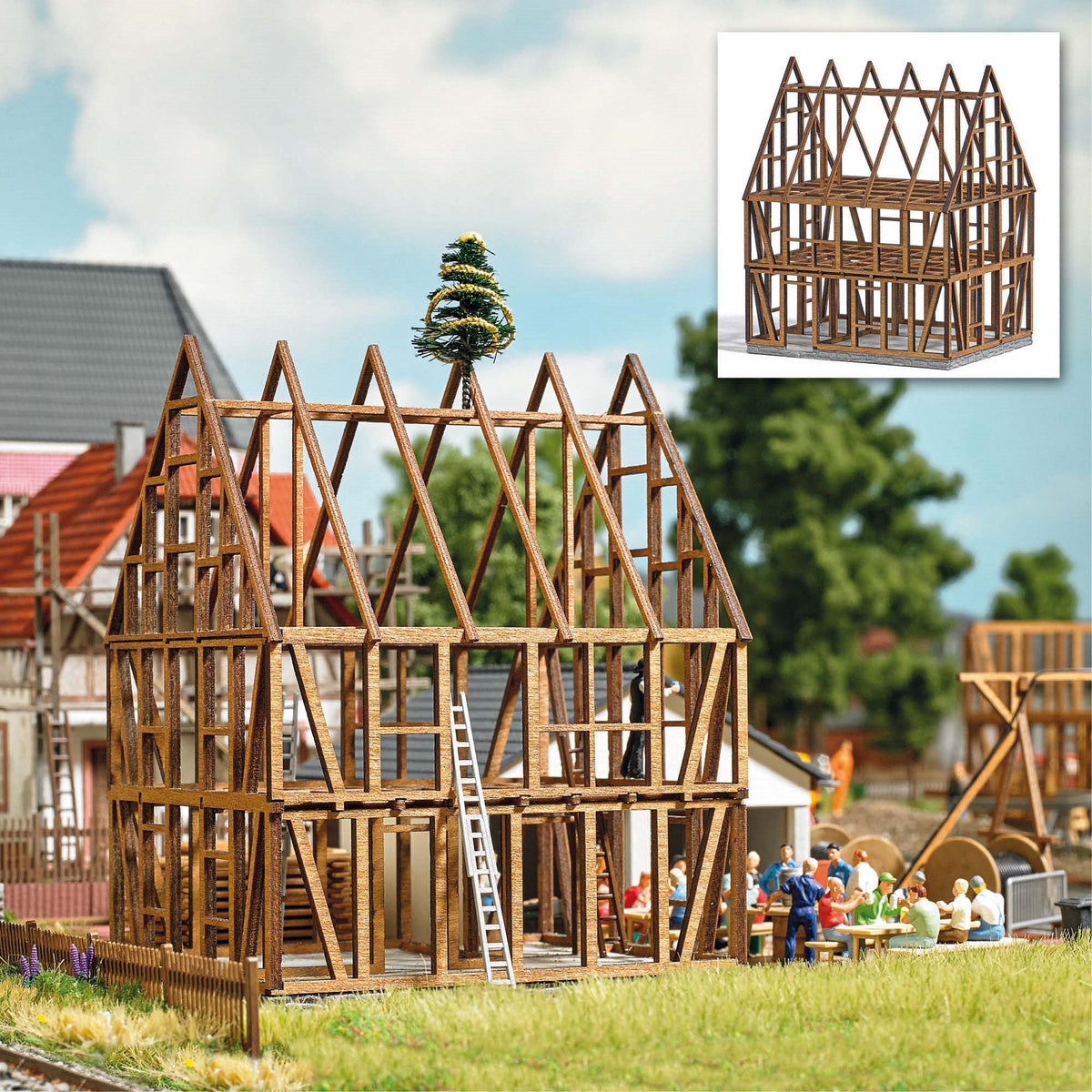 Busch 1370 HO Scale Half-Timbered House Shell Laser-Cut Kit