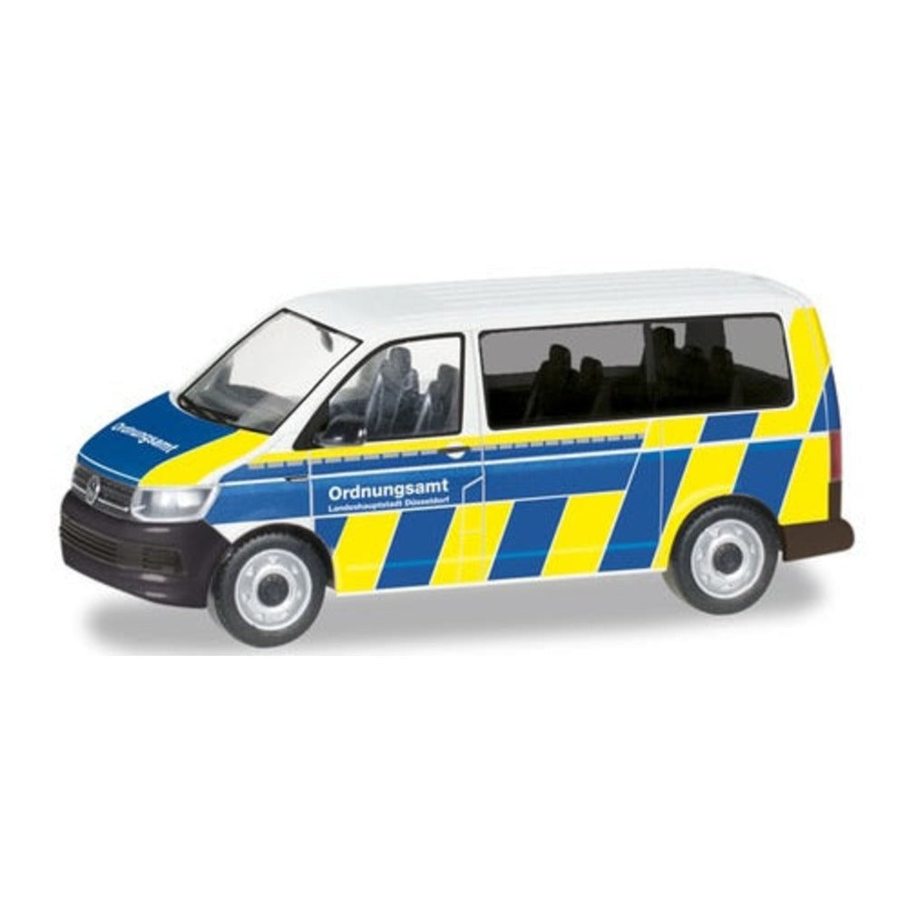 Herpa 94764 HO Scale Volkswagen T6 Passenger Van - Assembled -- Police (silver, blue, yellow, German Lettering)