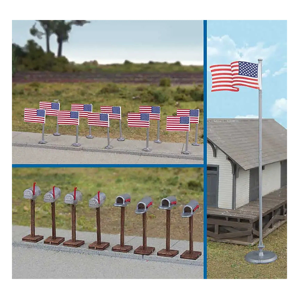 Walthers SceneMaster 4166 HO Flags & Mailboxes 50-Star