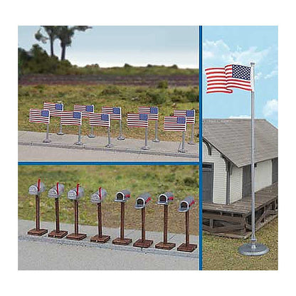 Walthers SceneMaster 4166 HO Flags & Mailboxes 50-Star