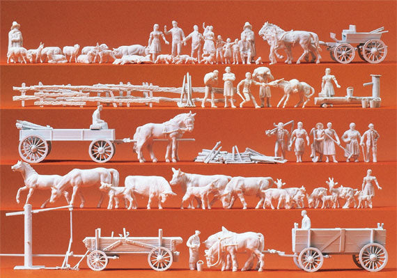 Preiser 16327 HO Scale Rural Figures & Animals Unpainted Kit