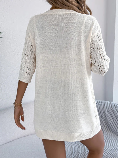 Openwork Open Front Half Sleeve Cardigan