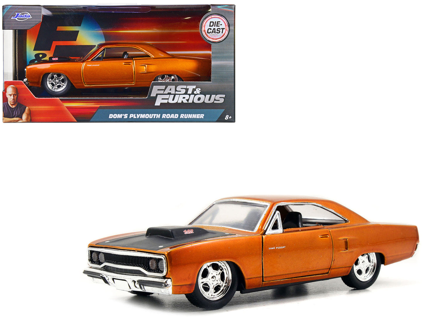 Dom's Plymouth Road Runner Orange Metallic with Matt Black Hood "Fast & Furious" Series 1/32 Diecast Model Car by Jada  free shipping USA