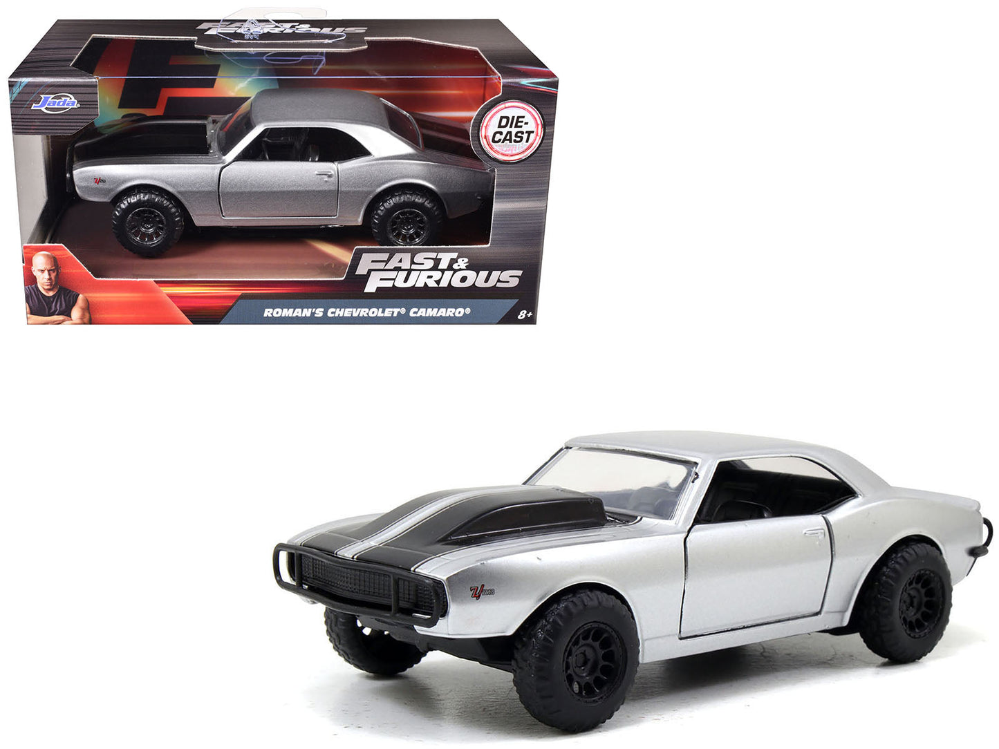 Roman's Chevrolet Camaro Z/28 Silver with Black Stripes "Fast & Furious 7" (2015) Movie 1/32 Diecast Model Car by Jada  free shipping USA