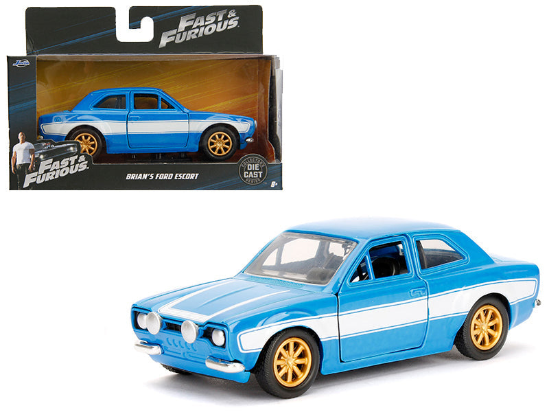 Brian's Ford Escort Light Blue with White Stripes "Fast & Furious" Movie 1/32 Diecast Model Car by Jada  free shipping USA