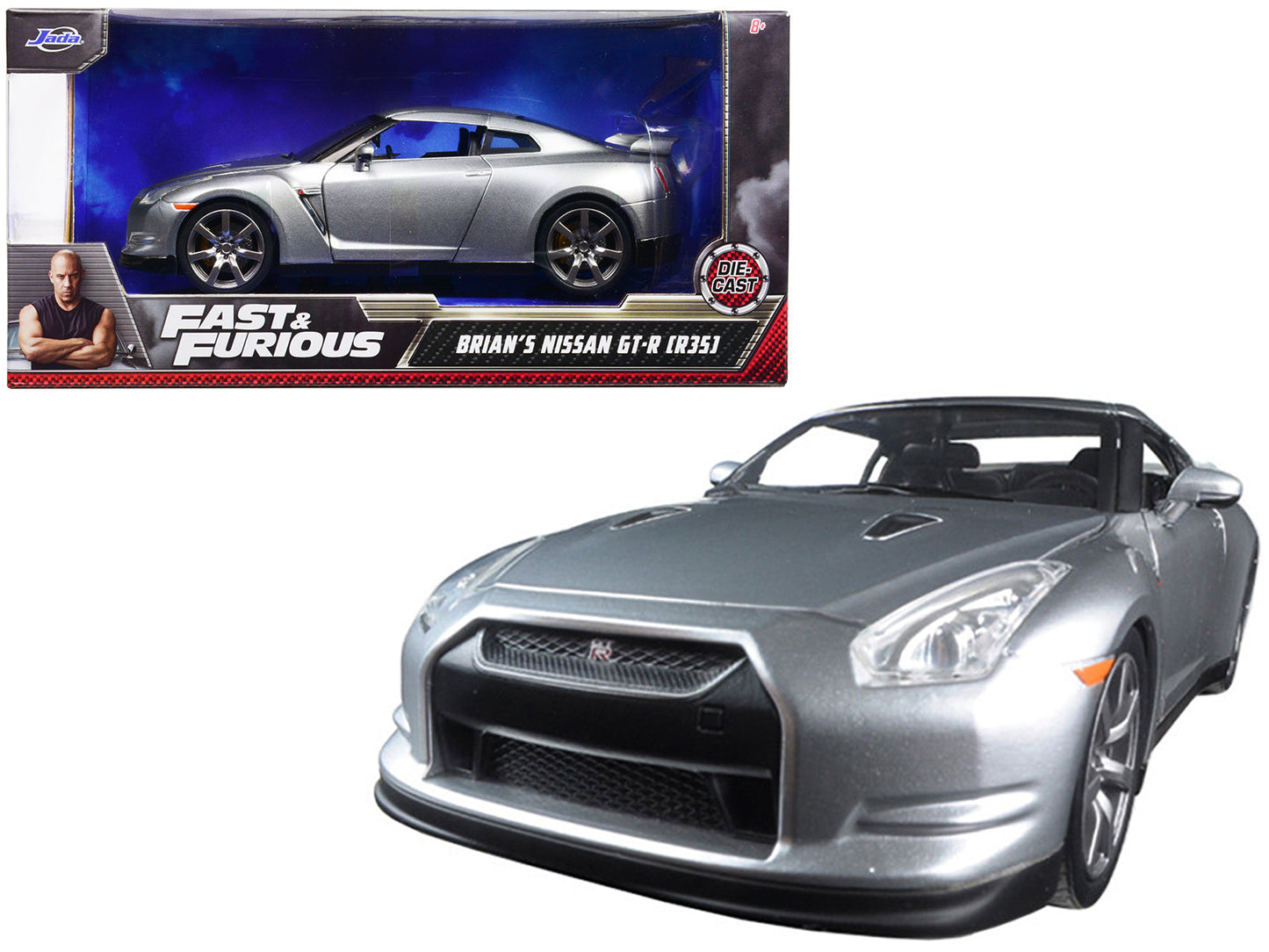 Brian's Nissan GT-R (R35) Silver "Fast & Furious" Movie 1/24 Diecast Model Car by Jada  free shipping USA