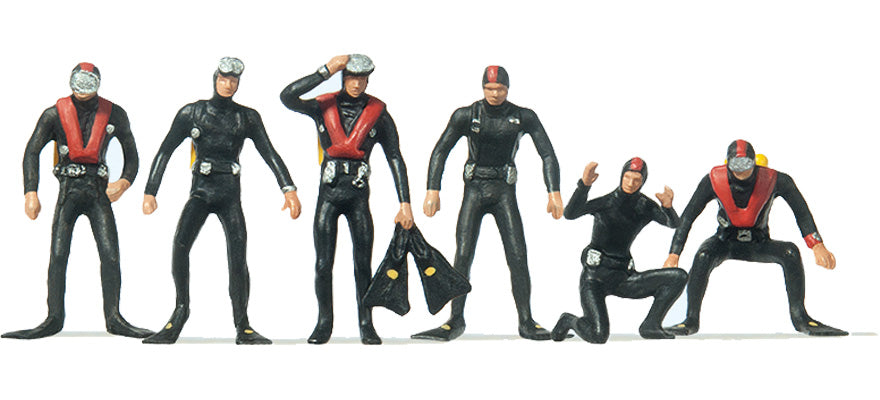 Preiser 10249 HO Scale SCUBA Divers Figure Set pkg(6)
