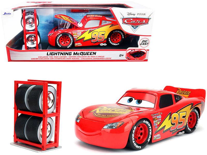 Lightning McQueen #95 Red with Extra Wheels Disney & Pixar "Cars" Movie "Hollywood Rides" Series Diecast Model Car by Jada  free shipping USA