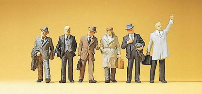 Preiser 10381 HO Scale Passengers Businessmen w/Coats pkg(6)