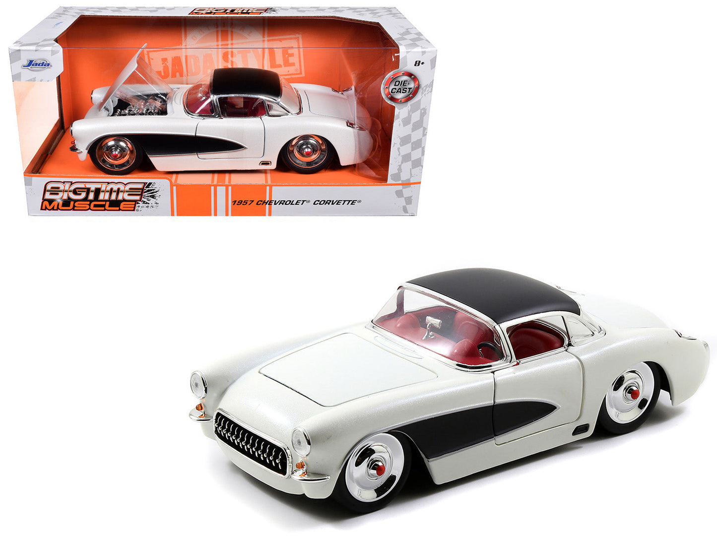 1957 Chevrolet Corvette Satin Cream Metallic with Matt Black Top and Side 1/24 Diecast Model Car by Jada  free shipping USA
