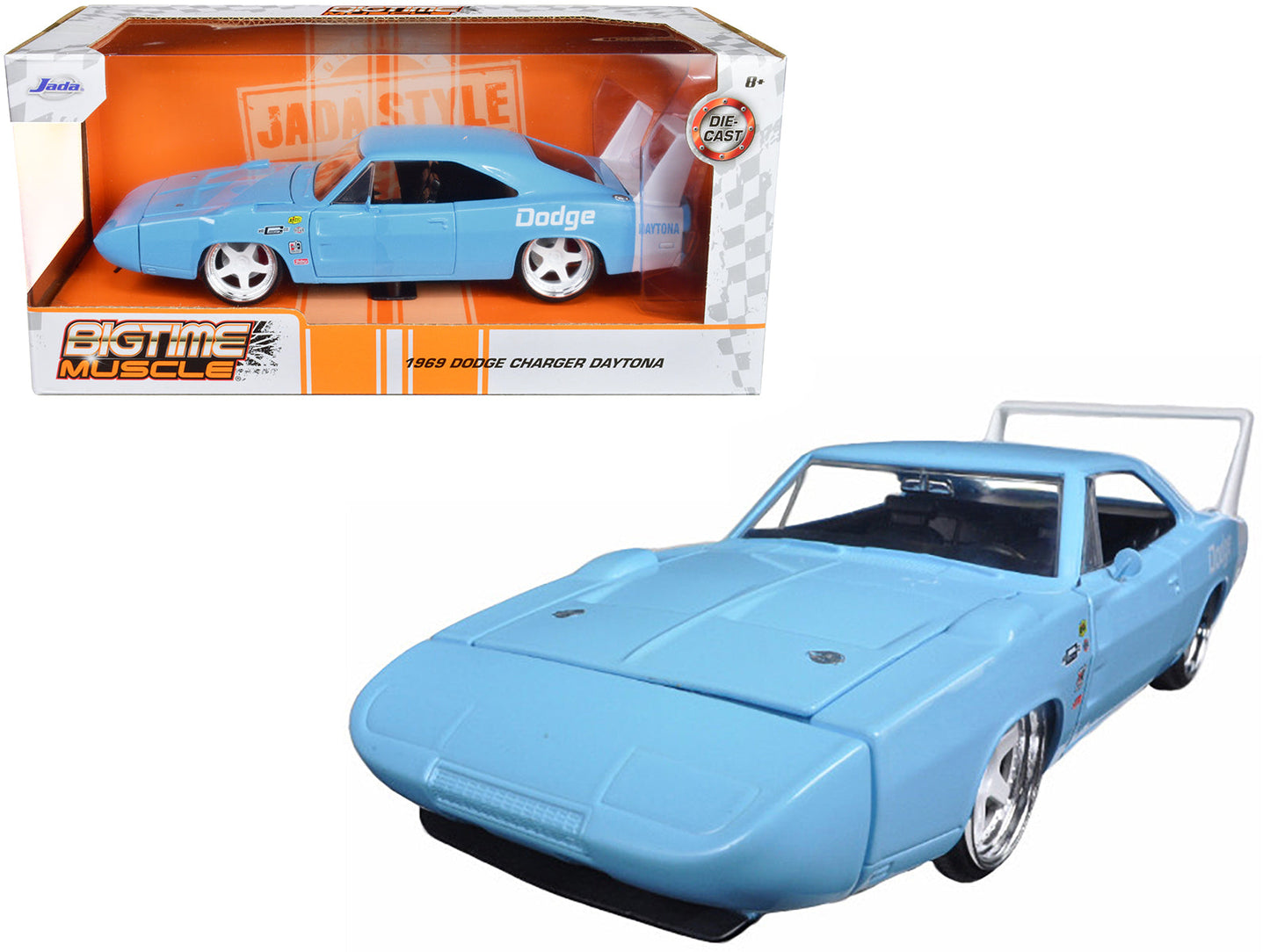 1969 Dodge Charger Daytona Light Blue with White "Bigtime Muscle" Series 1/24 Diecast Model Car by Jada  free shipping USA