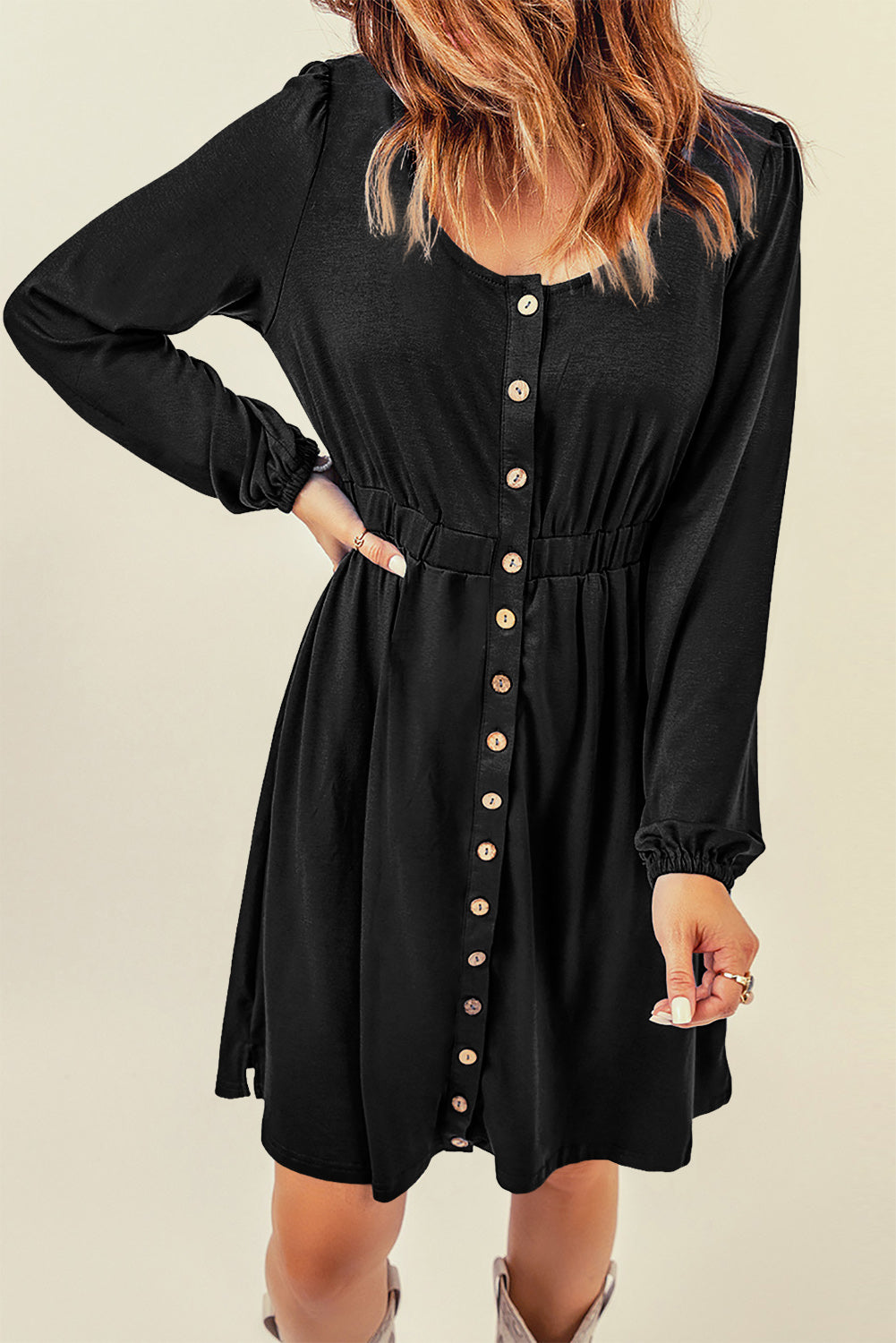 Julianna Button Up High Waist Long Sleeve Dress. by Poppy Lee Lane