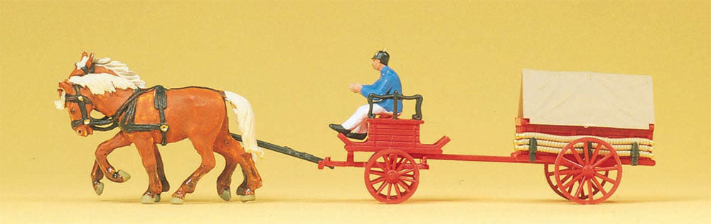 Preiser 30429 HO Scale Horse-Drawn Fire Coal Tender Model