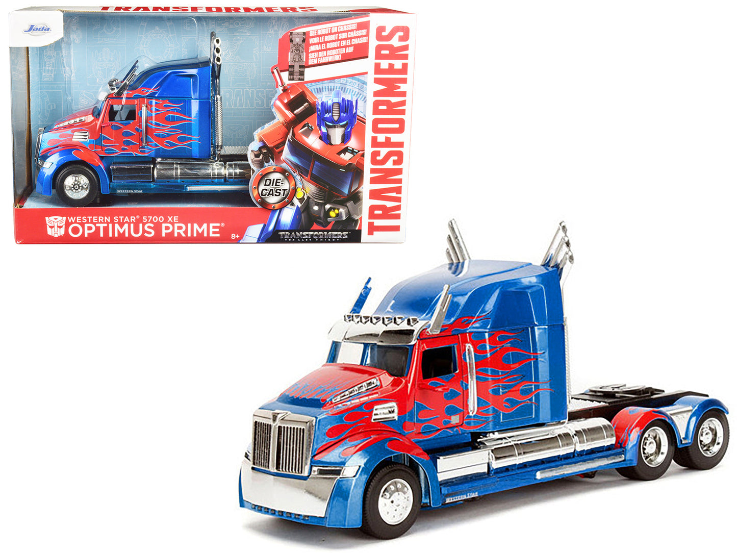 Western Star 5700 XE Phantom Optimus Prime with Robot on Chassis "Transformers 5" (2017) Movie "Hollywood Rides" Series 1/24 Diecast Model by Jada  free shipping USA