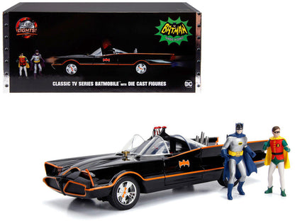 Classic TV Series Batmobile with Working Lights, and Diecast Batman and Robin Figures "80 Years of Batman" 1/18 Diecast Model Car by Jada  free shipping USA