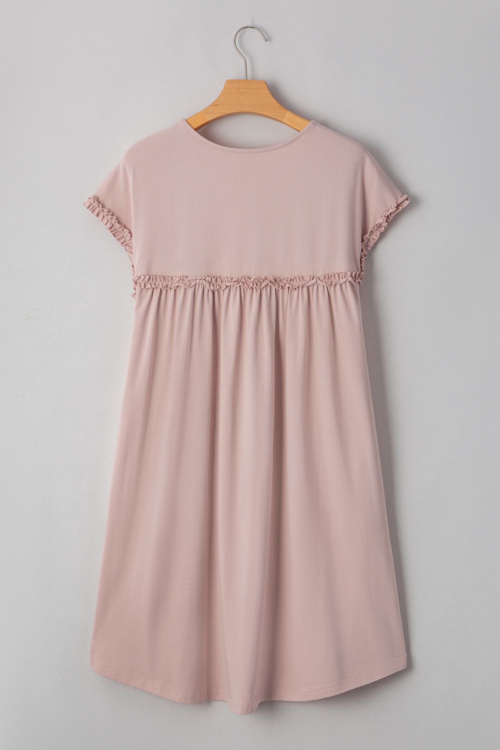 Frilled Trim Crew Neck Cap Sleeve Loose Fit Mini Dress