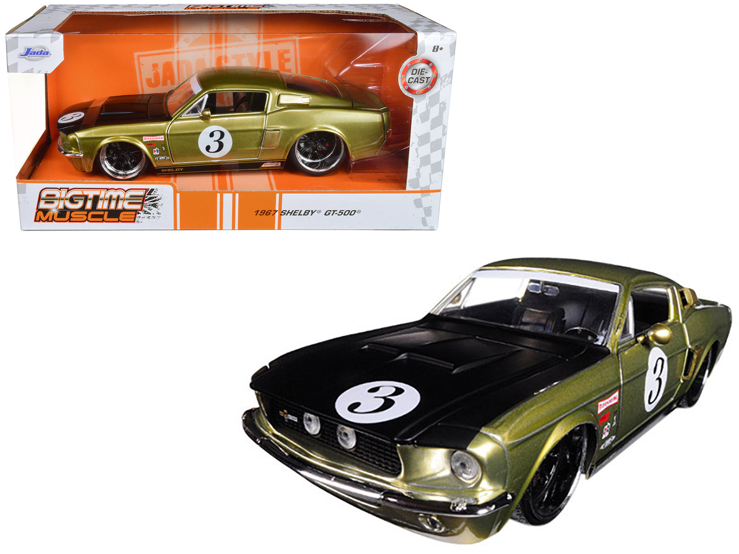 1967 Ford Shelby GT-500 #3 Gold with Matt Black Hood "Big Time Muscle" 1/24 Diecast Model Car by Jada  free shipping USA