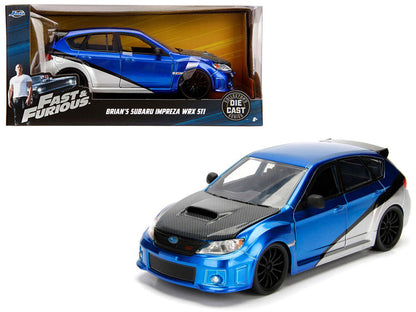 Brian's Subaru Impreza WRX STI Blue and Silver with Carbon Hood "Fast & Furious" Movie 1/24 Diecast Model Car by Jada  free shipping USA