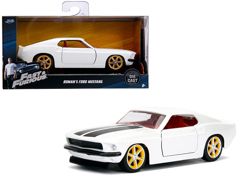 Roman's Ford Mustang White with Black Stripes and Red Interior "Fast & Furious" Movie 1/32 Diecast Model Car by Jada  free shipping USA