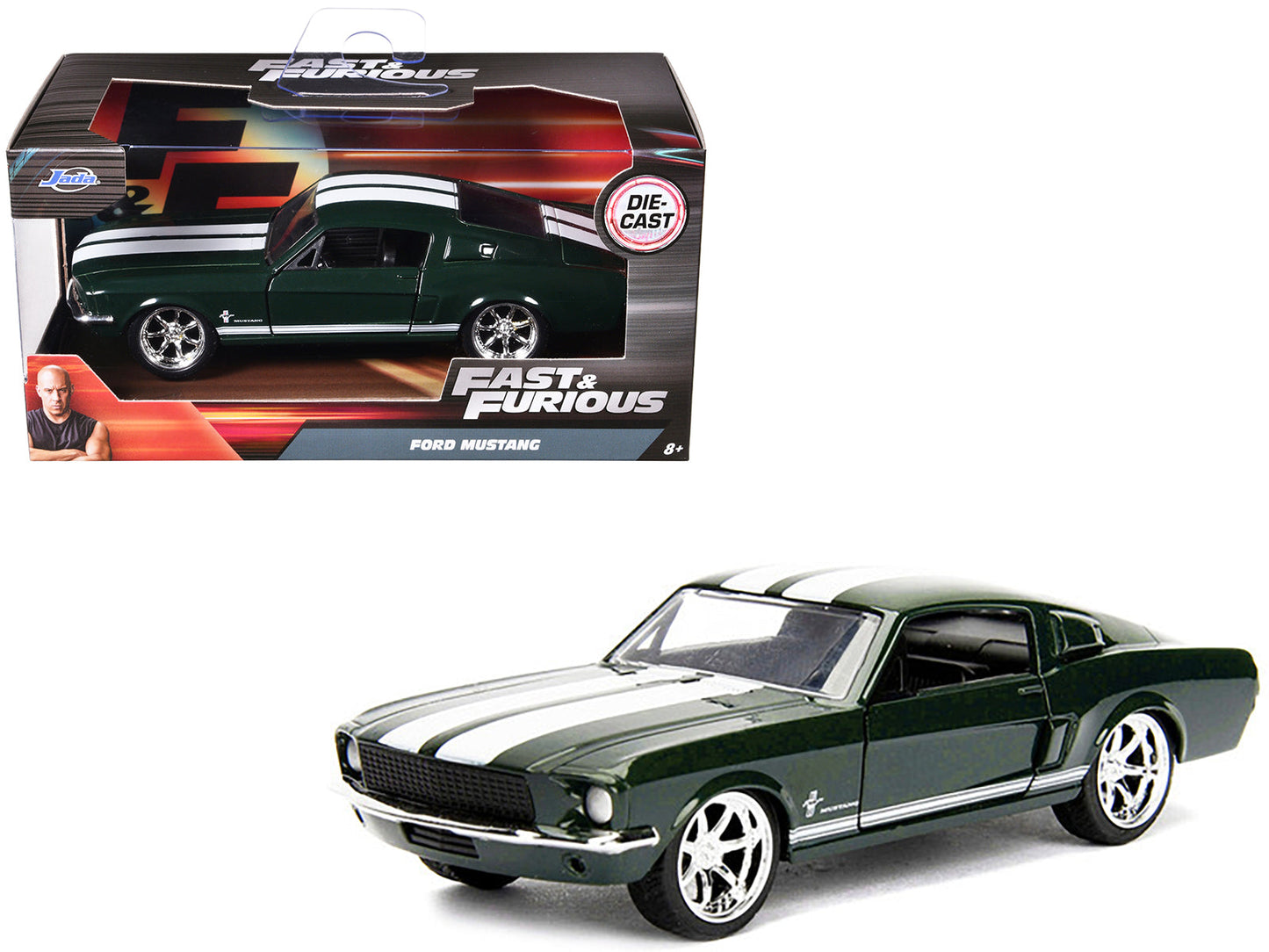 Sean's Ford Mustang Dark Green with White Stripes "Fast & Furious" Movie 1/32 Diecast Model Car by Jada  free shipping USA