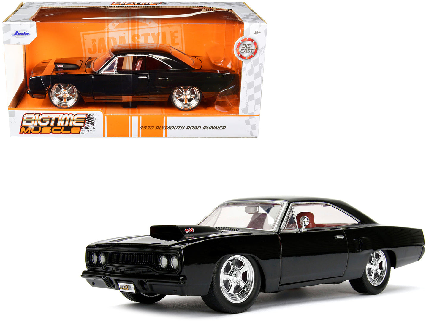 1970 Plymouth Road Runner 440 Black with Red Interior "Bigtime Muscle" Series 1/24 Diecast Model Car by Jada  free shipping USA